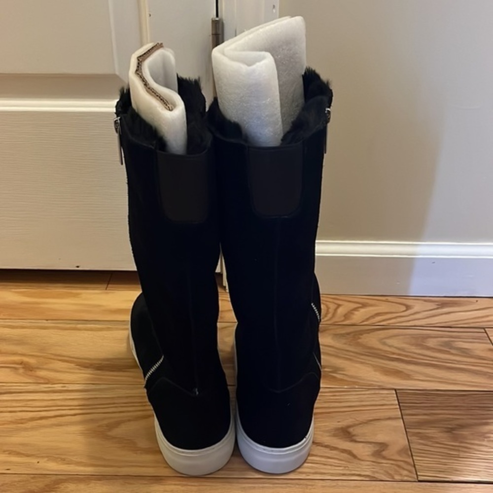 J Slides Antonia Black Suede faux Fur Boots Sz 10 - Picture 14 of 15